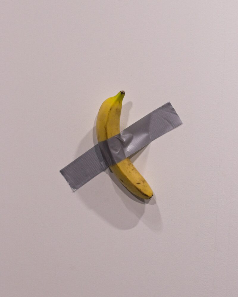 banana adhesived on plastic