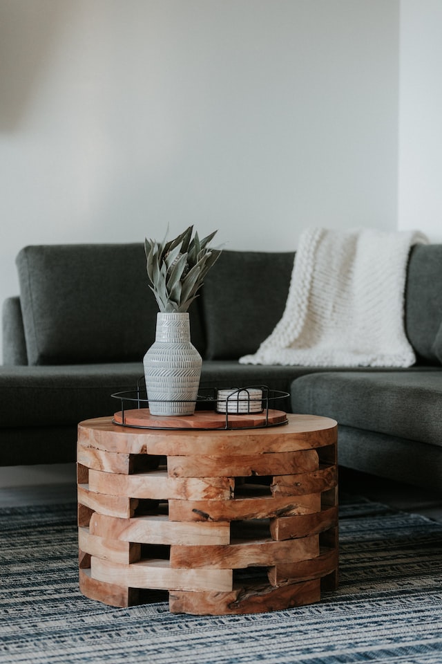 brown round coffee table