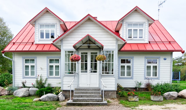 white house with red roof