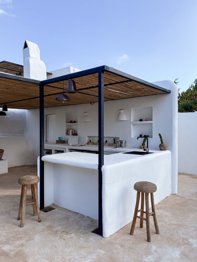 white outdoor kitchen