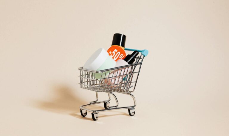 Cosmetic Bottles in a Shopping Cart