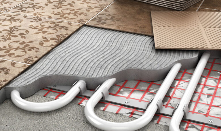 Heating concept. Underfloor heating. Layers of heating floor in